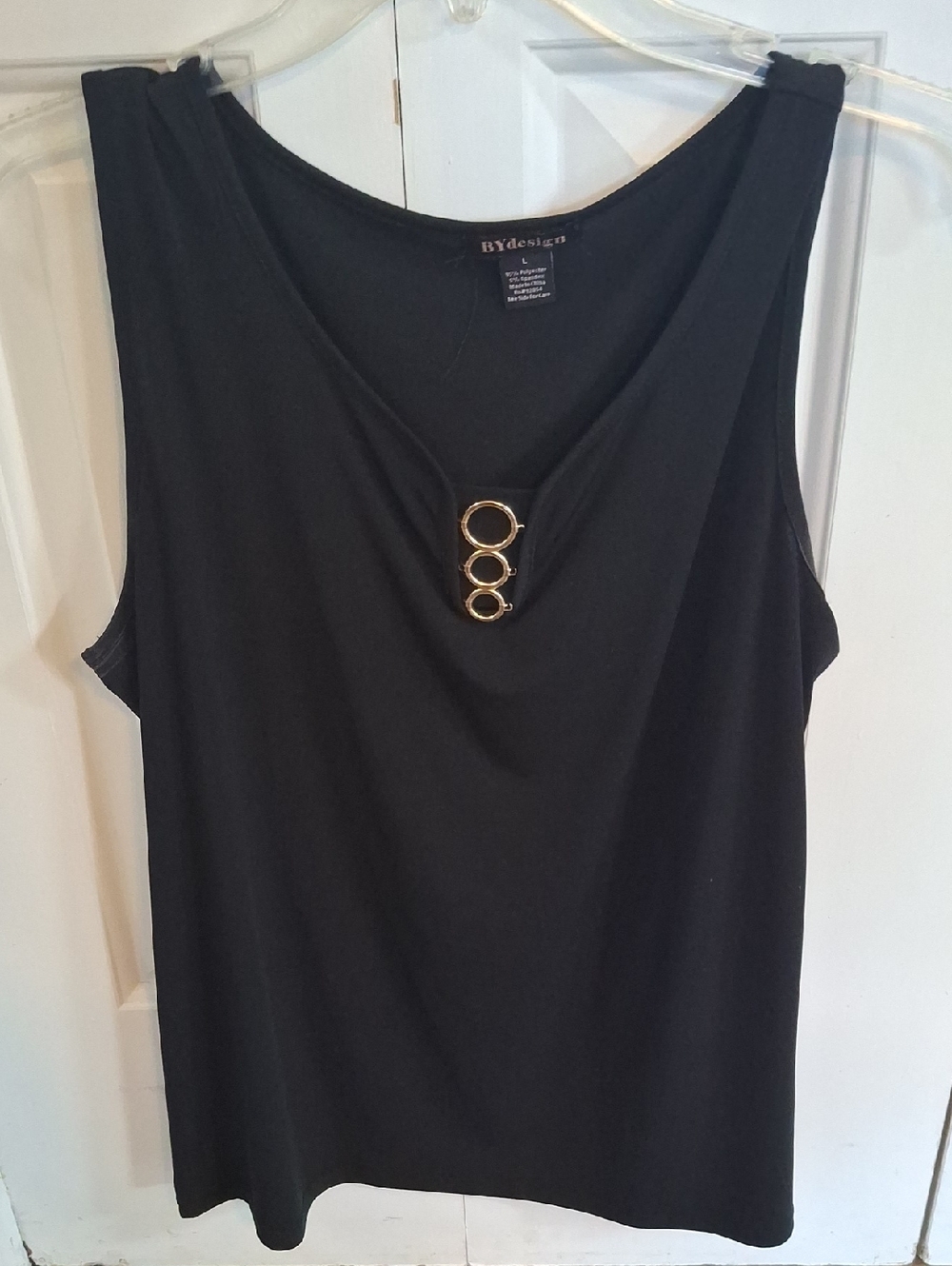 BYdesign Black Sleeveless Tank with Gold Triple-Ring Accent